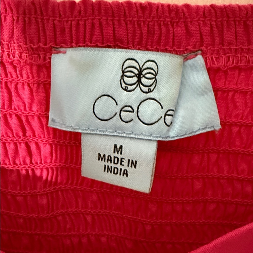 CECE Fuchsia Smocked Blouse with sheer Puff Sleeves, M - Picture 2 of 5